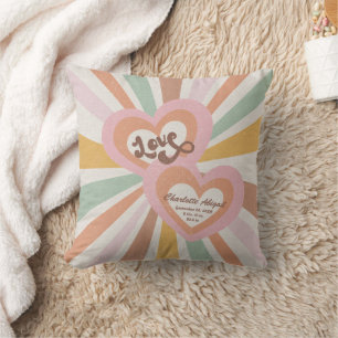 Coussin Retro les années 70 Hippy Love Heart Baby Girl Bir