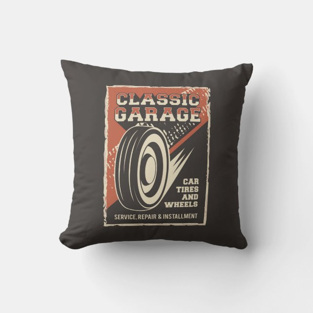 Coussin Retro Man Cave Classic Automotive - Pneus à lancer (Recto)