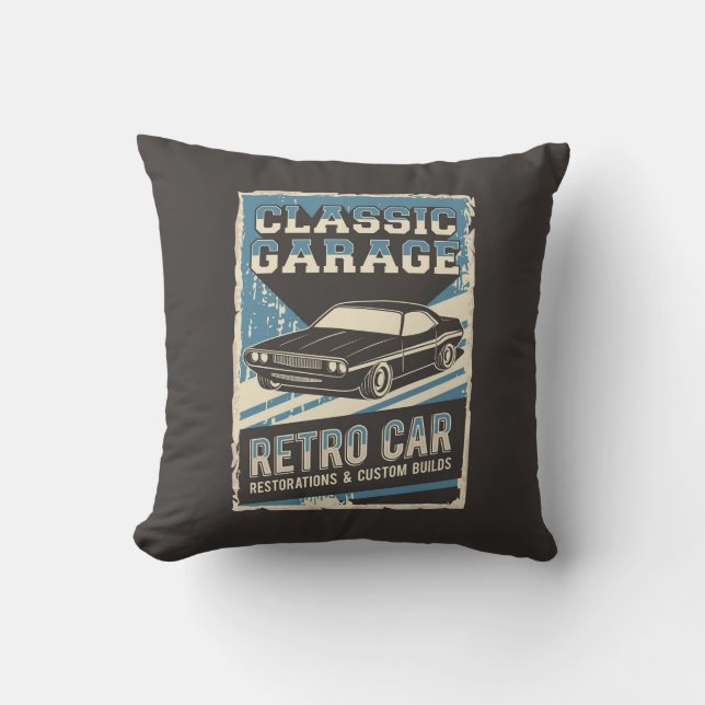 Coussin Retro Man Cave Classic Automotive-Voiture Garage T (Recto)