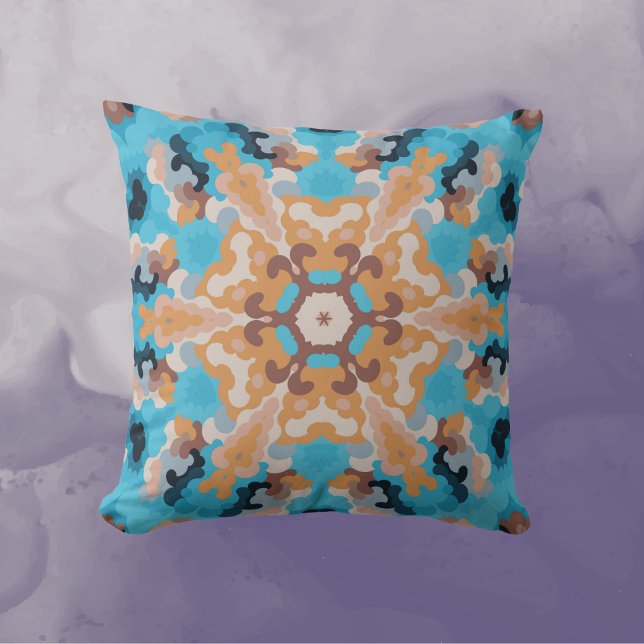 Coussin Rétro Mandala Bleu et orange (Créateur téléchargé)