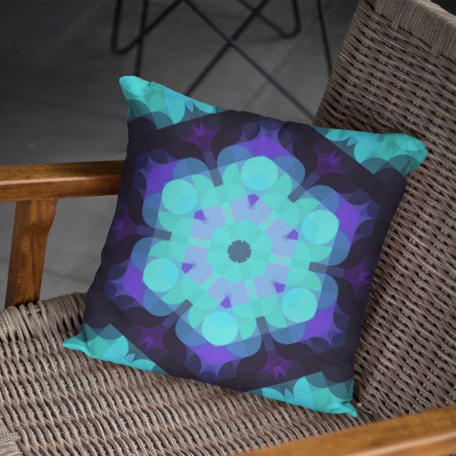 Coussin Retro Mandala Flower bleu violet et vert (Créateur téléchargé)