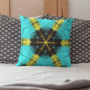 Coussin Retro Mandala Flower Blue Jaune et Noir