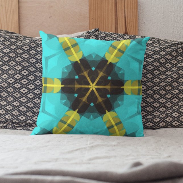 Coussin Retro Mandala Flower Blue Jaune et Noir (Créateur téléchargé)