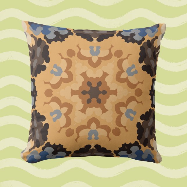 Coussin Retro Mandala Flower Blue Orange et Brown (Créateur téléchargé)