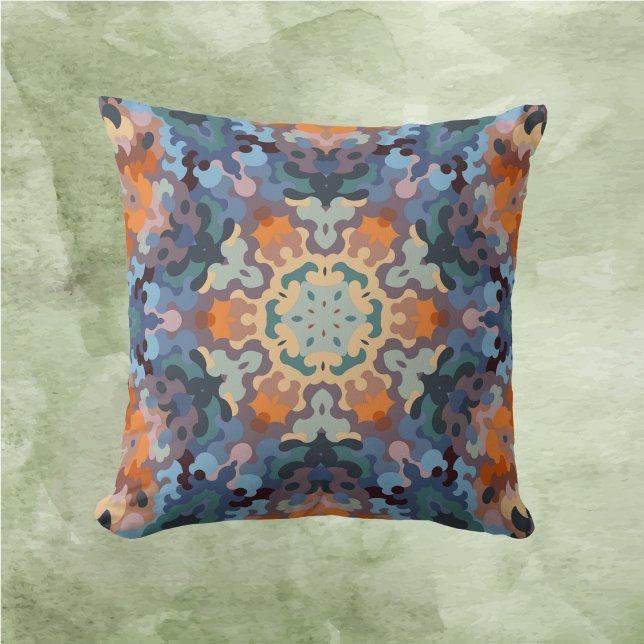 Coussin Rétro Mandala Orange Bleu et Jaune (Créateur téléchargé)