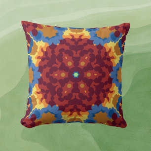 Coussin Retro Mandala rouge bleu et jaune
