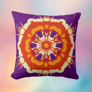 Coussin Rétro Mandala violet rouge et orange