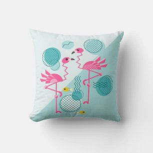 Coussin Retro Memphis Style Flamants roses roses ©️ studio