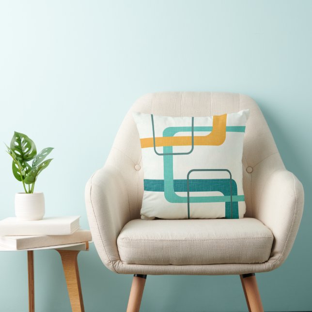 Coussin Retro Mid Century Âge atomique 23 Turquoise, Orang (Chaise)