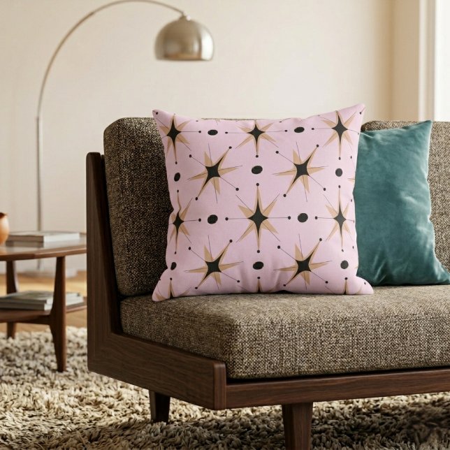 Coussin Retro Mid-Century Modern Stars Rose Pâle (Créateur téléchargé)