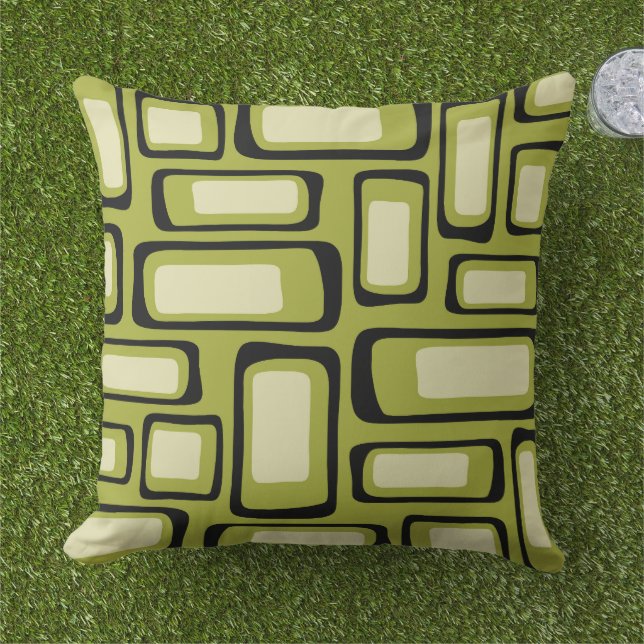 Coussin Retro Mid-Century Moderne Abstrait (Herbe)