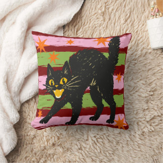 Coussin Rétro Mignon Chat Noir d'Halloween avec des Étoile