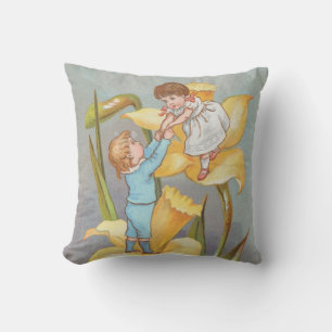Coussin Rétro Mignon Douce Saint-Valentin, enfants et jonq