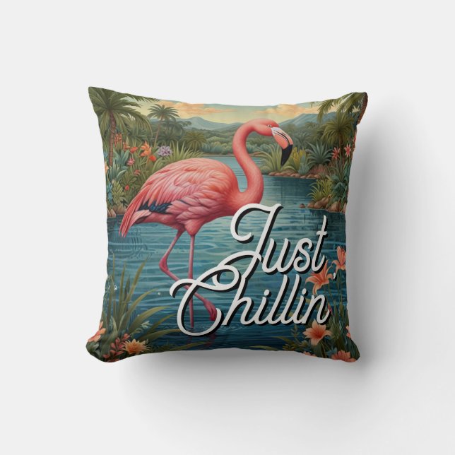 Coussin Retro mignon flamant rose paradis tropical   (Recto)