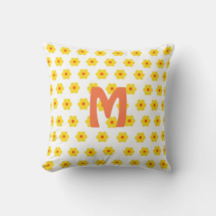 Coussin Retro mignon moyen siècle moderne jaune floral