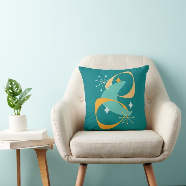 Coussin Rétro Milieu de Siècle Espace Atomique 20 Turquois (Chaise)