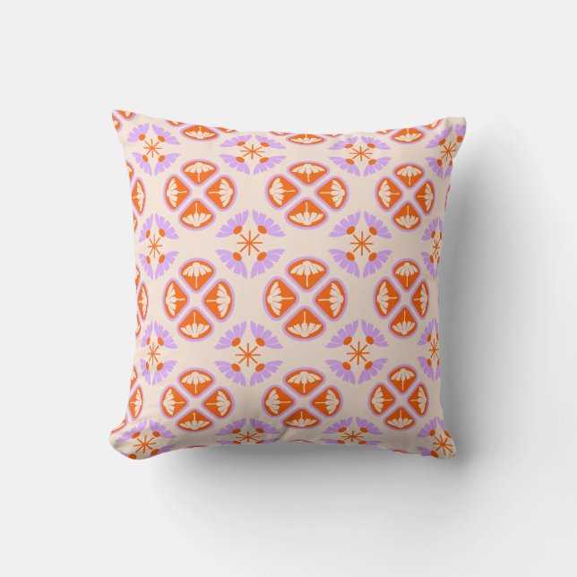Coussin Rétro milieu du siècle moderne floral orange et la (Recto)
