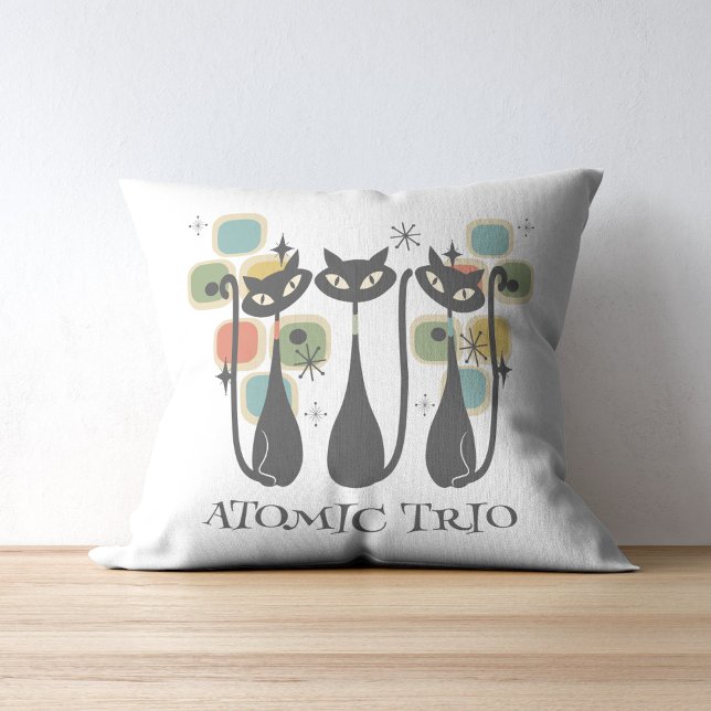 Coussin Rétro Mmilieu du siècle noir chats atomique MCM (Retro Mid Century Black Atomic Cats MCM Throw Pillow)