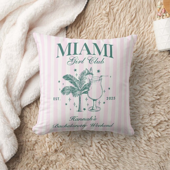 Coussin Retro Modern Pink & Green Miami Bachelorette Party (Couverture)