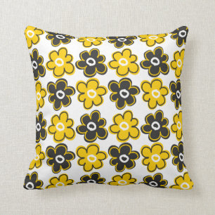 Coussin Rétro motif de fleurs jaune et noir
