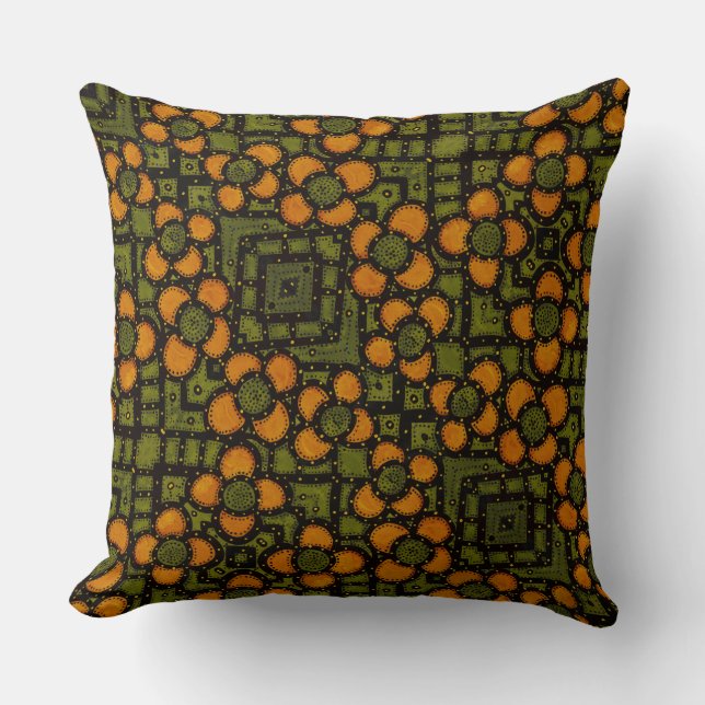 Coussin Rétro motif floral orange et vert (Recto)