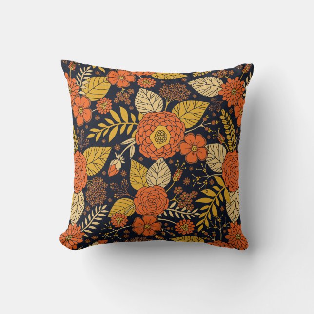 Coussin Rétro motif floral orange, jaune, Brown, et de (Recto)