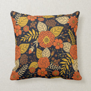 Coussin Rétro motif floral orange, jaune, Brown, et de