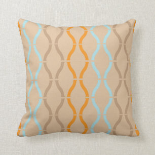 Coussin Rétro motif géométrique orange et bleu beige en