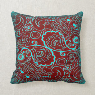 Coussin Rétro motif marron et turquoise de Paisley