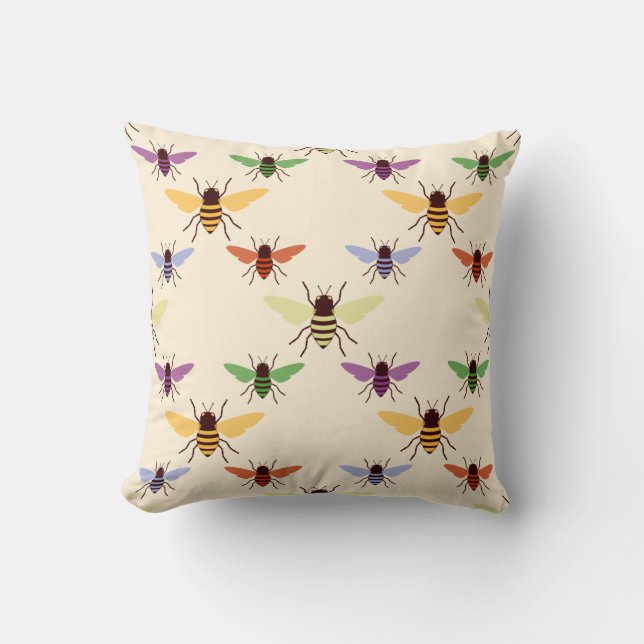 Coussin Rétro motif multi de bourdons d'abeilles (Recto)
