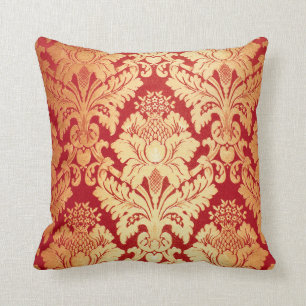 Coussin Rétro motif rouge de luxe élégant de damassé d'or