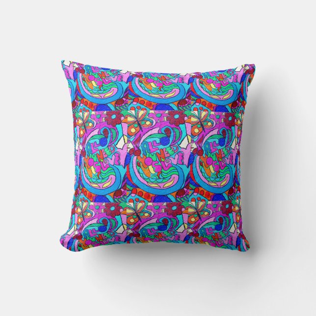 Coussin rétro motif super hippie d'amour (Recto)