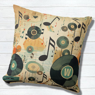 Coussin Retro Music Lover's Vinyl Records Notes musicales