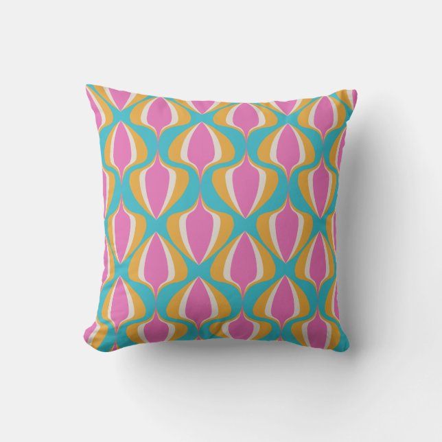 Coussin Retro Ogee  Bleu Orange Rose (Recto)