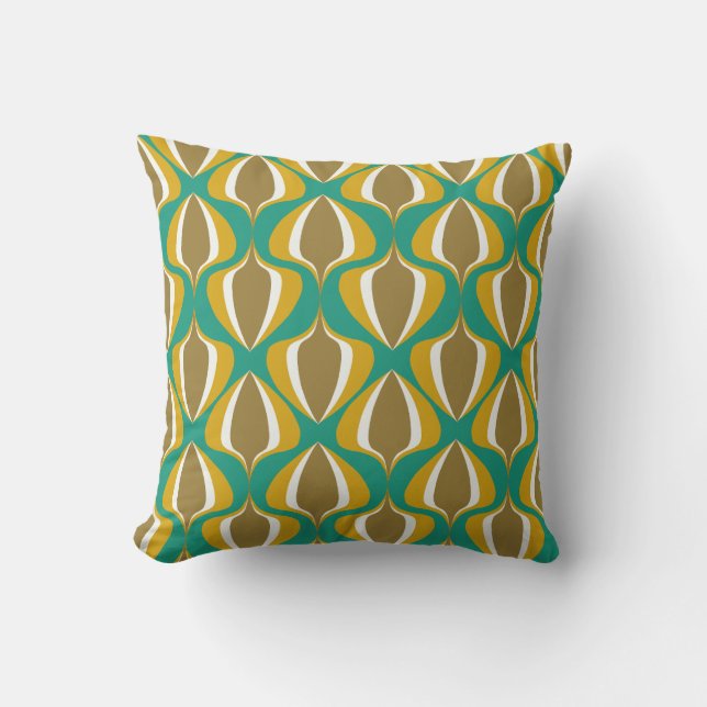 Coussin Retro Ogee Vert Moutarde Marron (Recto)