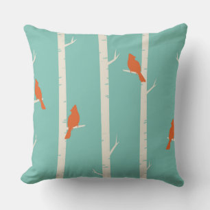 Coussin Rétro Orange Birds on Birch Trees