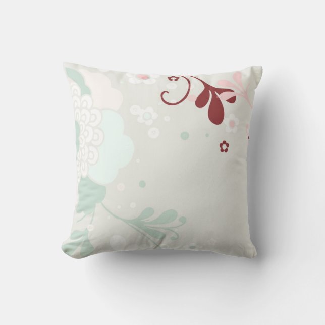 Coussin Retro Pastel Floral Design - Vert et marron (Recto)