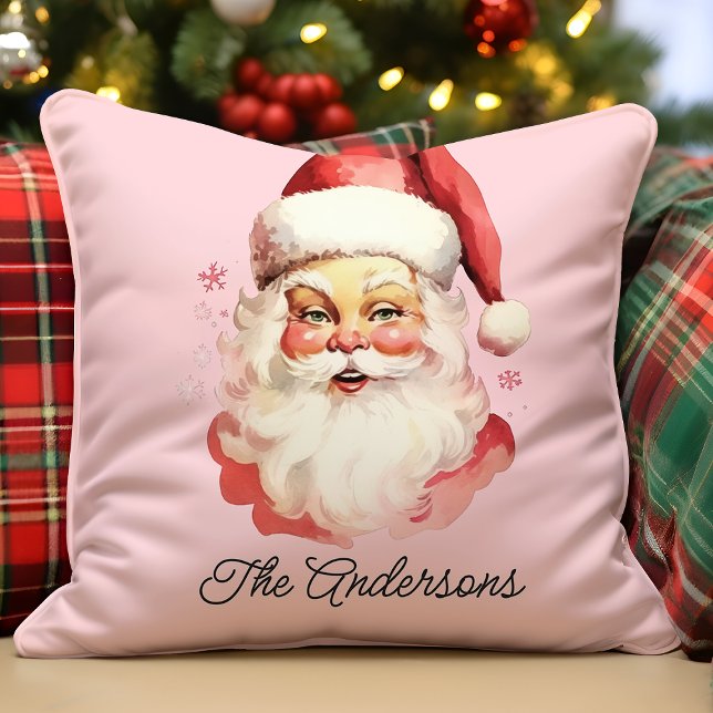 Coussin Rétro Père Noël Vintage Rose Noël (Créateur téléchargé)