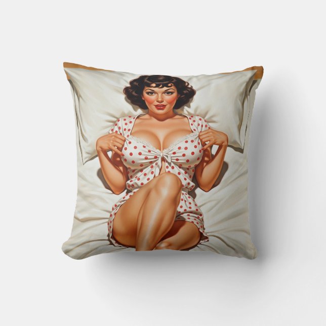 Coussin Retro Pin-up Girl avec Red Polka Dot PJ's (Recto)