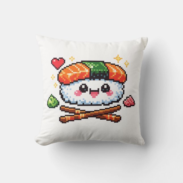 Coussin Rétro Pixel Mignon Kawaii Sushi (Recto)