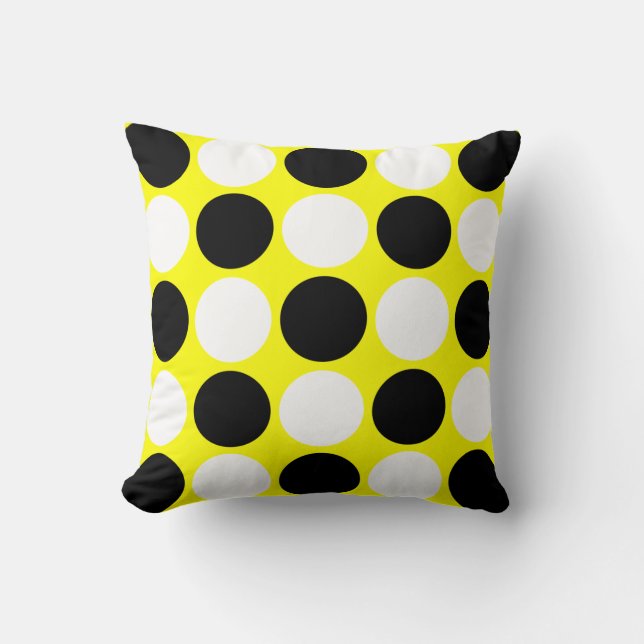 Coussin Rétro pois noir et blanc sur le jaune (Recto)