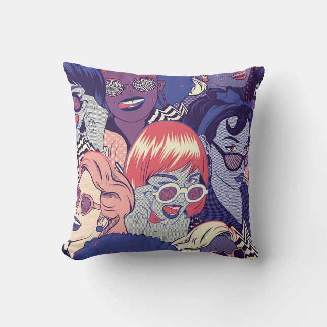 Coussin Retro Pop Art Comic Girls Seamless Motif. Gestionn (Recto)