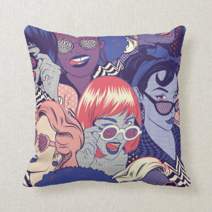 Coussin Retro Pop Art Comic Girls Seamless Motif. Gestionn