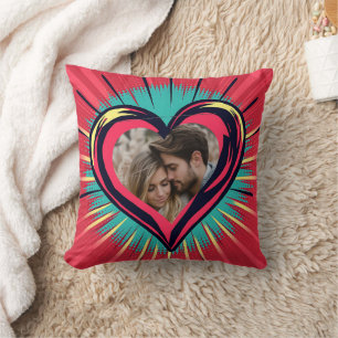 Coussin Retro Pop Art Photo et noms Saint Valentin