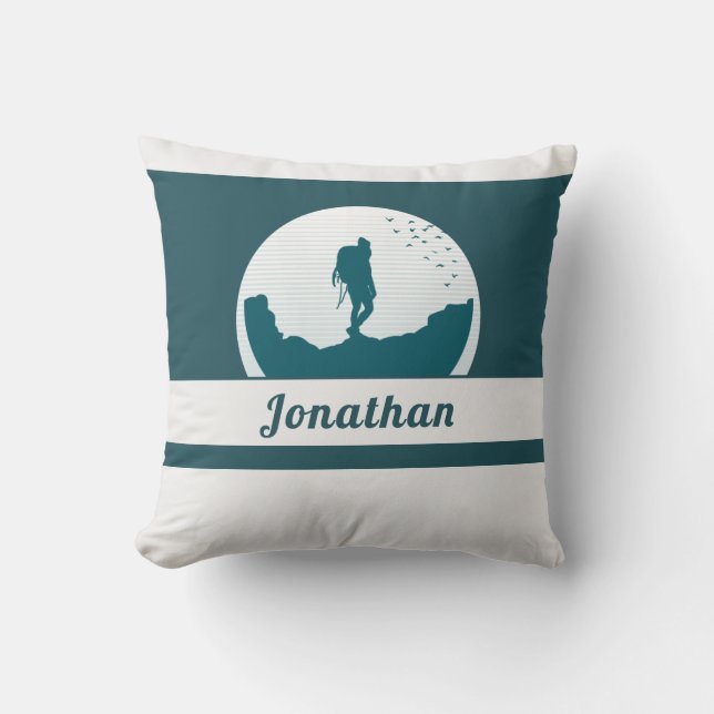 Coussin Retro Randonnée Camping Paysage Nom personnalisé T (Recto)