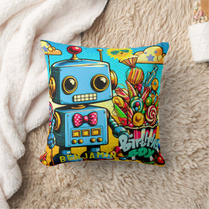 Coussin Retro Robot Birthday Boy personnalisable