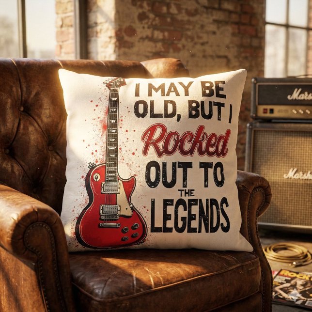 Coussin Retro Rock Guitare Classique Musique Nostalgie Des (Retro Rock Guitar Classic Music Nostalgia Design Throw Pillow Mockup D)