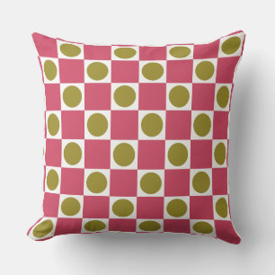 Coussin Rétro Rose et Olive Cercle à damier