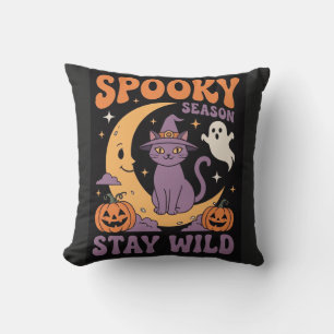 Coussin Rétro Saison Effrayante Reste Sauvage Chat Sorcièr