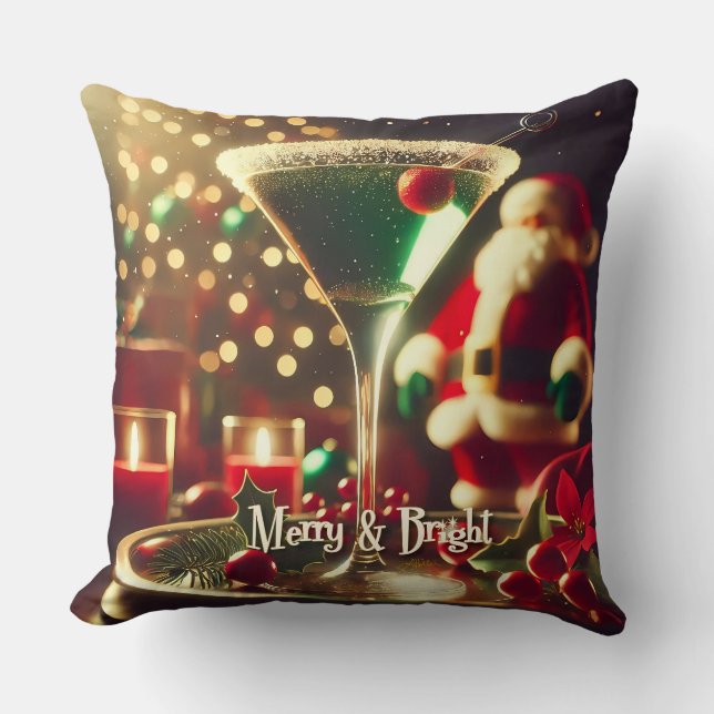 Coussin Retro Santa Noël Martini verte des années 50 (Recto)